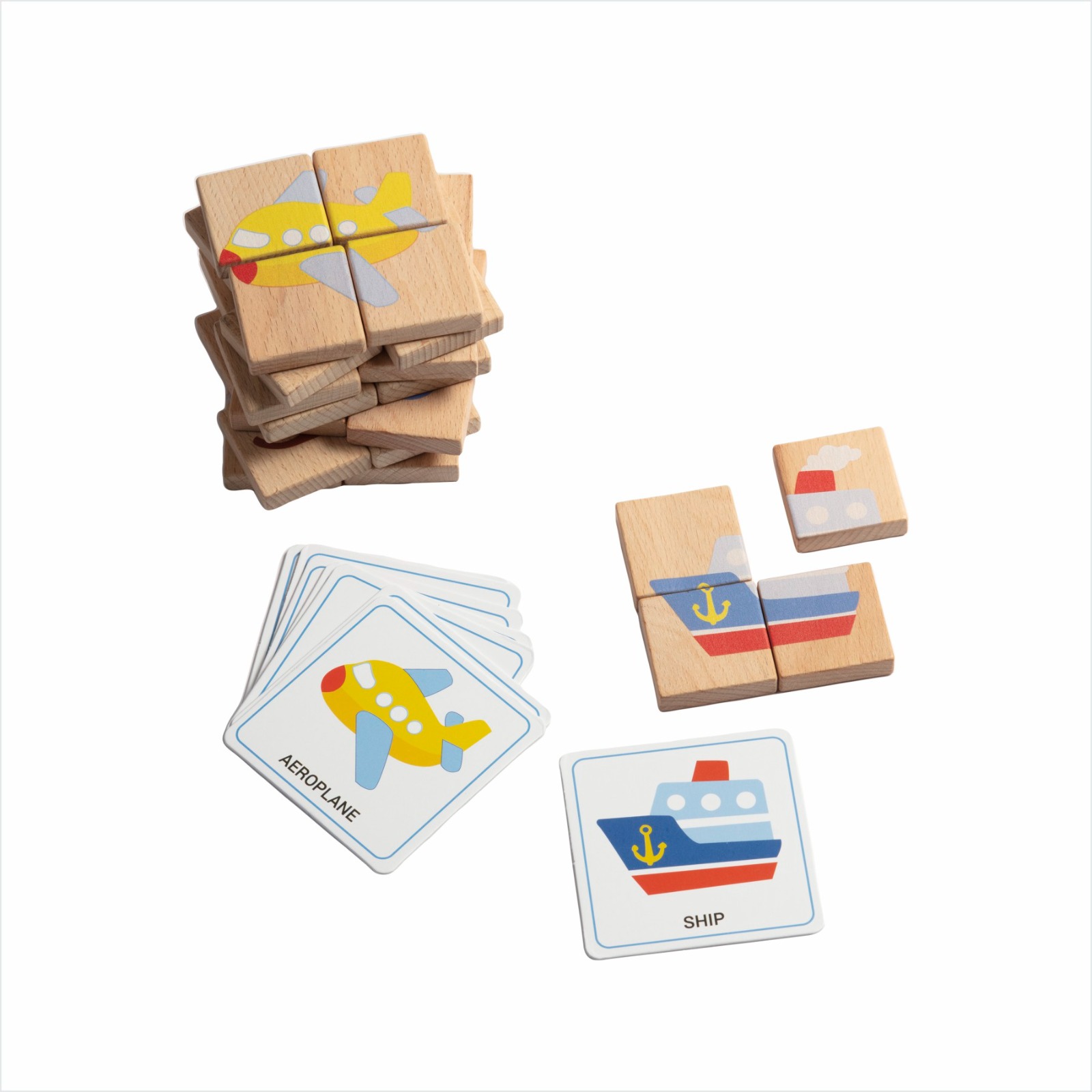 Wooden Vehicle Puzzles with Flash Cards-32 PCS