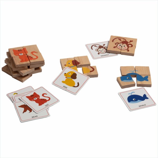Montessori-inspired wooden puzzles + flashcards