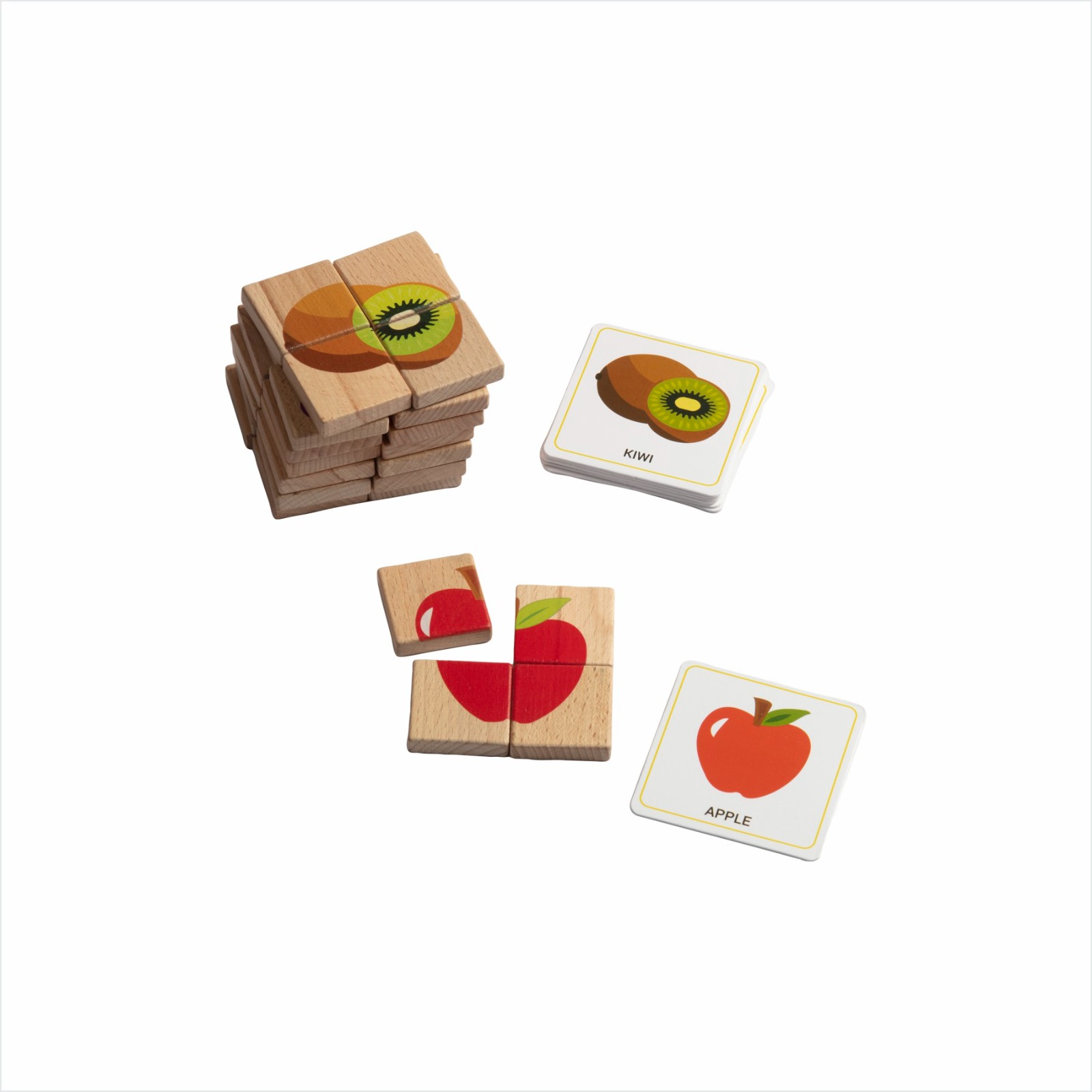 Wooden Fruits Puzzles 32 PCS with Flash Cards