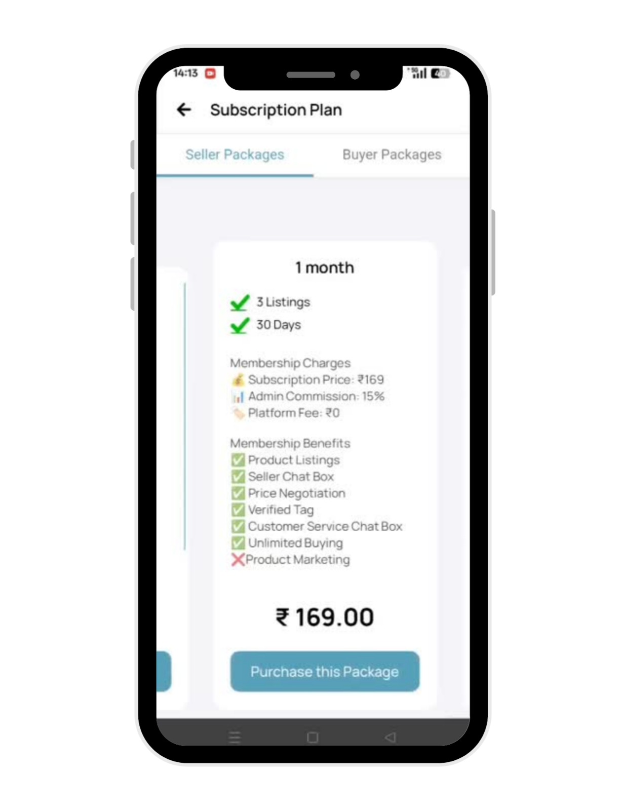 seller subscription plan screen