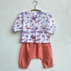 WHITEWATER KIDS UNISEX ORGANIC KOI PEACH PRINT KURTA + PEACH PANTS