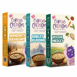 Rorosaur Curious Creations Baby Puree Signature Gift Collection | Organic Baby Food | Amaranth, Veggie & Barley | 6+ Months | No Added Sugar |  100g each, Pack of 3