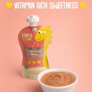 Rorosaur Ready to Eat Fruit & Veggie Baby Food Puree Pouch for 6+ Months 100g each, Pk of 4 | Made With Sweet potato & Apple Puree