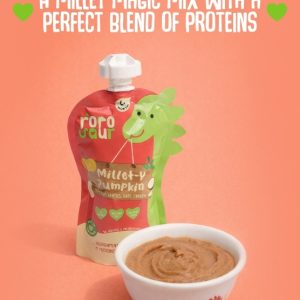 Rorosaur Ready to Eat Sattu Maavu Porridge Baby Food Puree Pouch 100g Each, Pk of 4 | Made with Millet & Pumpkin for 6+ Months Baby |Easy to Digest, 100% Natural, No Preservatives, No Sugar/Salt