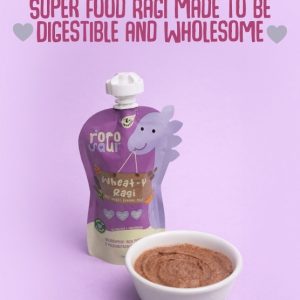 Rorosaur Ready to Eat Wheaty Ragi Baby Food Puree Pouch 100g Each, Pk of 4| Made with Ragi, Wheat, Banana Porridge for 6+ Months Baby |Easy to Digest, 100% Natural Healthy, No Preservatives, No Sugar