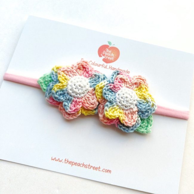 Rainbow crochet flower headband for babies and toddlers