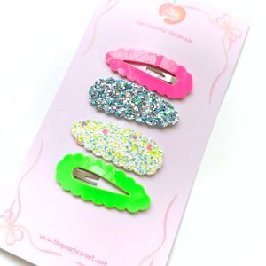 Neon sparkle glitter snap clips set for girls
